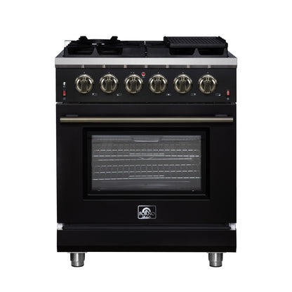 Forno Massimo 30-Inch Black Freestanding Gas Range, 4 Burners, True Convection Oven