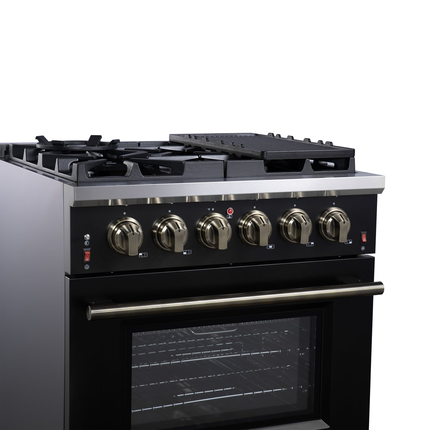 Forno Massimo 30-Inch Black Freestanding Gas Range, 4 Burners, True Convection Oven