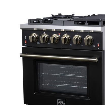 Forno Massimo 30-Inch Black Freestanding Gas Range, 4 Burners, True Convection Oven
