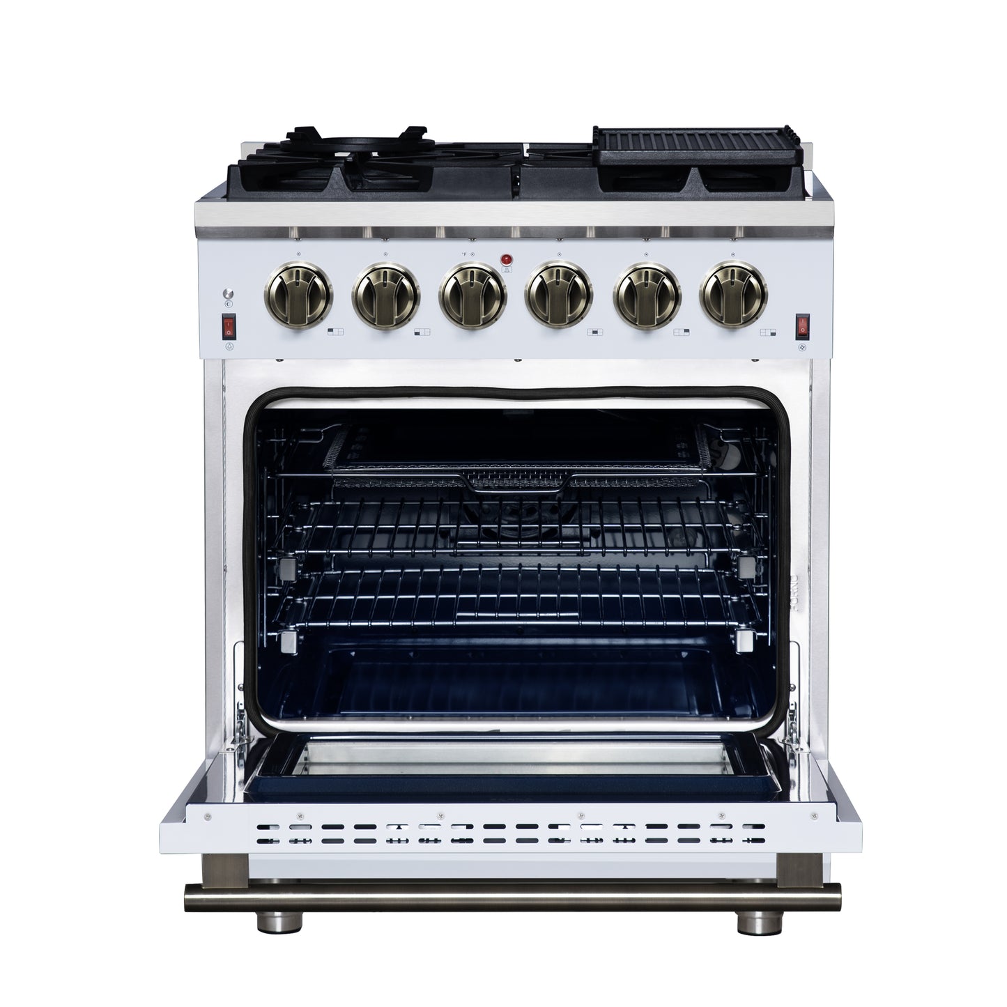 Forno Massimo 30-Inch White Freestanding Gas Range, 4 Burners, True Convection Oven