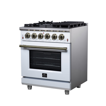 Forno Massimo 30-Inch White Freestanding Gas Range, 4 Burners, True Convection Oven