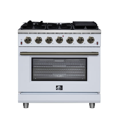 Forno Massimo 36-Inch White Freestanding Gas Range, 6 Sealed Burners, Convection Oven, Energy Efficient