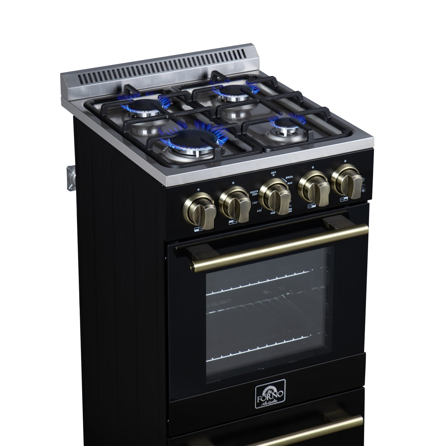 Forno Lamazze 20 Inch Freestanding Gas Range in Black, Compact Design