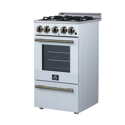 Forno Lamazze 20 Inch Freestanding Gas Range in White, Compact Design