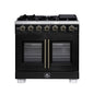 Forno Capriasca 36-Inch Black Freestanding French Door Gas Range, 6 Burners, Convection Oven, Energy Efficient