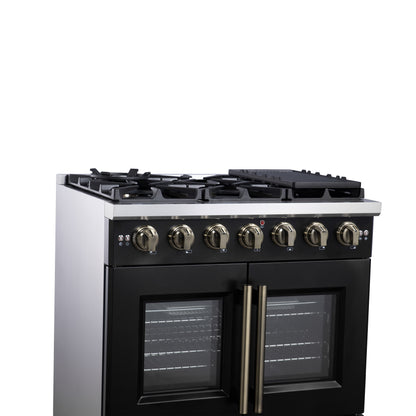 Forno Capriasca 36-Inch Black Freestanding French Door Gas Range, 6 Burners, Convection Oven, Energy Efficient