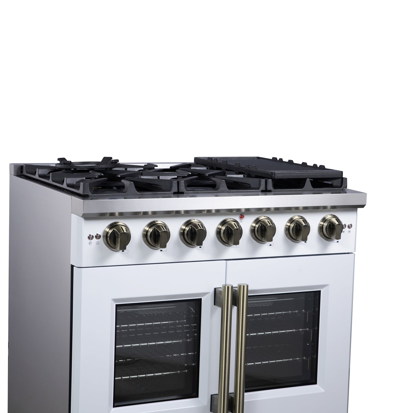 Forno Capriasca 36-Inch White Freestanding French Door Gas Range, 6 Burners, Convection Oven, Energy Efficient