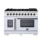 Forno Capriasca 48-Inch White Freestanding French Door Gas Range, 8 Burners, Convection Oven, Energy Efficient