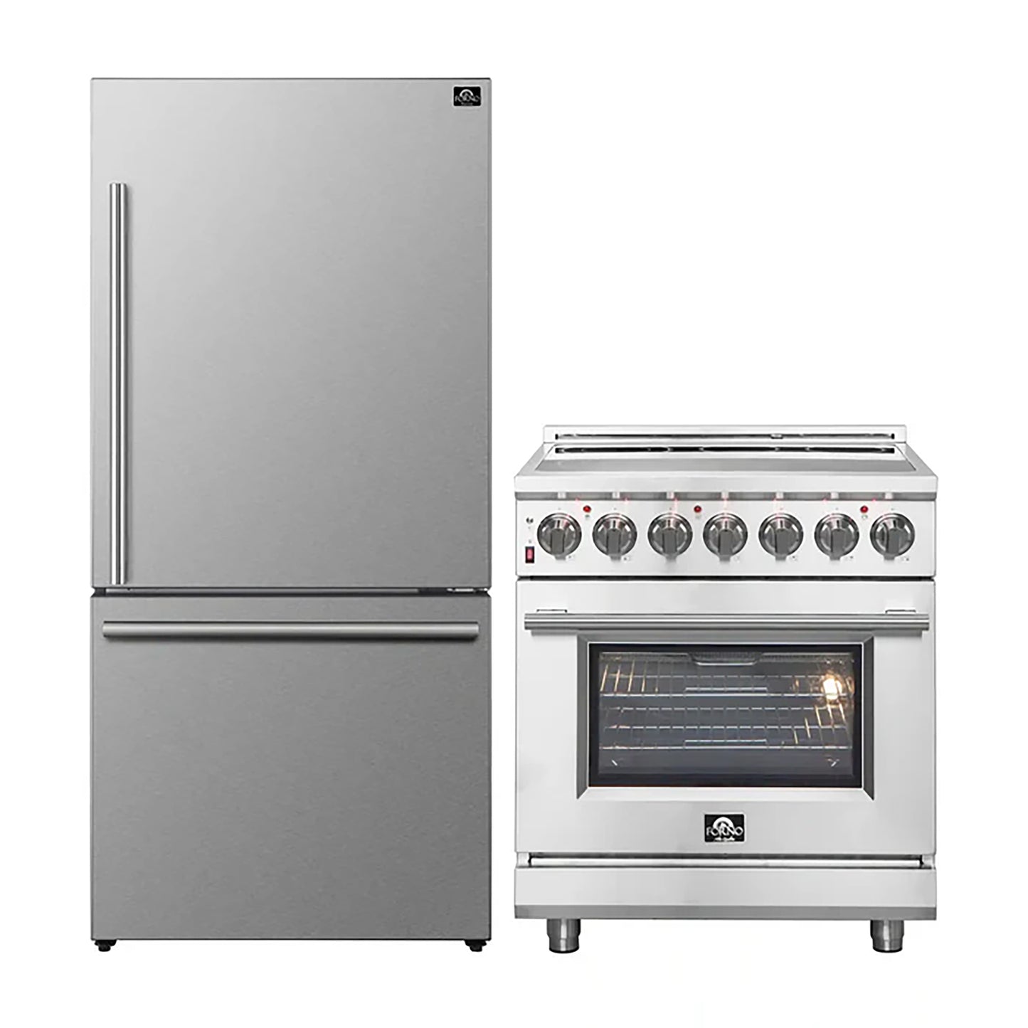 FORNO 2-Piece SS Kitchen Bundle - 30" Electric Range and 31" Bottom Freezer Refrigerator