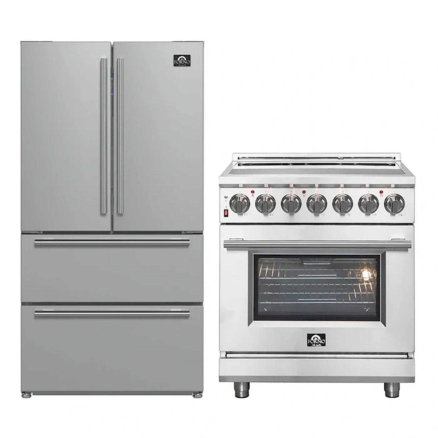 FORNO 2-Piece SS Kitchen Bundle - 30" Electric Range and 36" Bottom Freezer Refrigerator