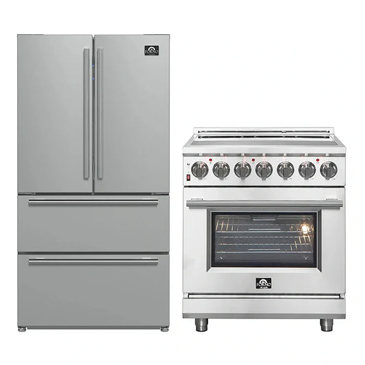 FORNO 2-Piece SS Kitchen Bundle - 30" Electric Range and 36" Bottom Freezer Refrigerator