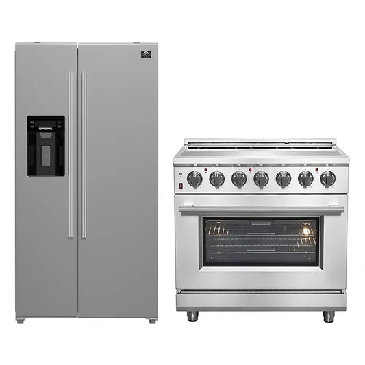 FORNO 2-Piece SS Kitchen Bundle - 36" Electric Range and 36" Bottom Freezer Refrigerator