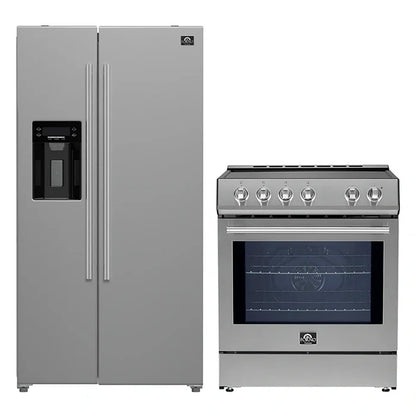 FORNO 2-Piece SS Kitchen Bundle - 30" Induction Range and 36" Bottom Freezer Refrigerator
