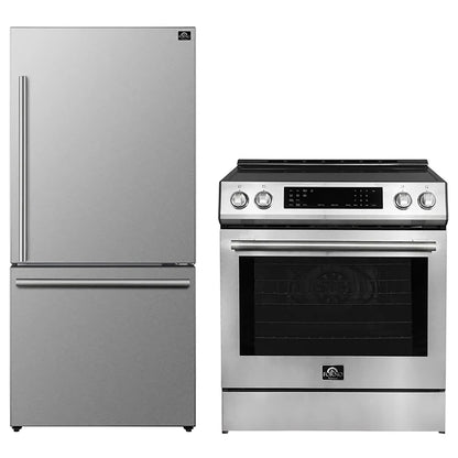 FORNO 2-Piece SS Kitchen Bundle - 30" Induction Range and 31" Bottom Freezer Refrigerator