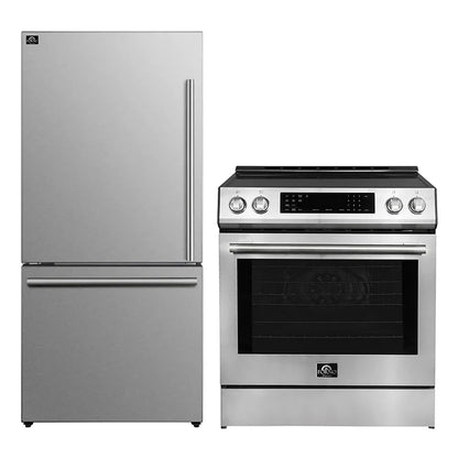 FORNO 2-Piece SS Kitchen Bundle - 30" Induction Range and 31" Bottom Freezer Refrigerator