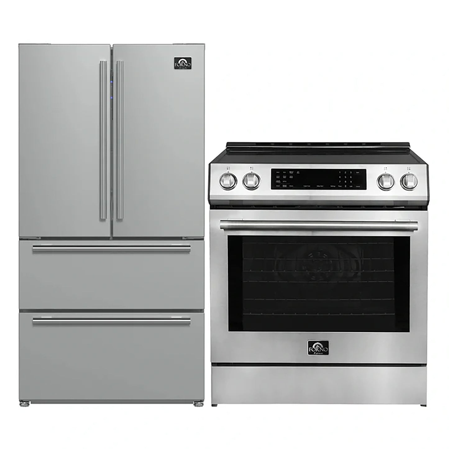 FORNO 2-Piece SS Kitchen Bundle - 30" Induction Range and 36" Bottom Freezer Refrigerator