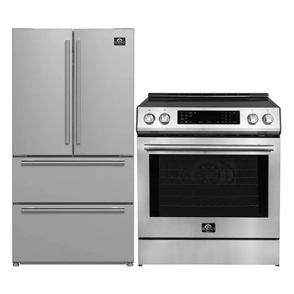 FORNO 2-Piece SS Kitchen Bundle - 30" Induction Range and 36" Bottom Freezer Refrigerator