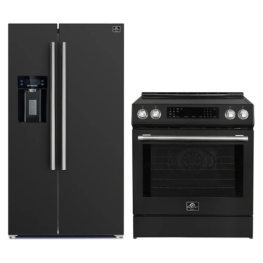 FORNO 2-Piece Black Kitchen Bundle - 30" Induction Range and 36" Bottom Freezer Refrigerator