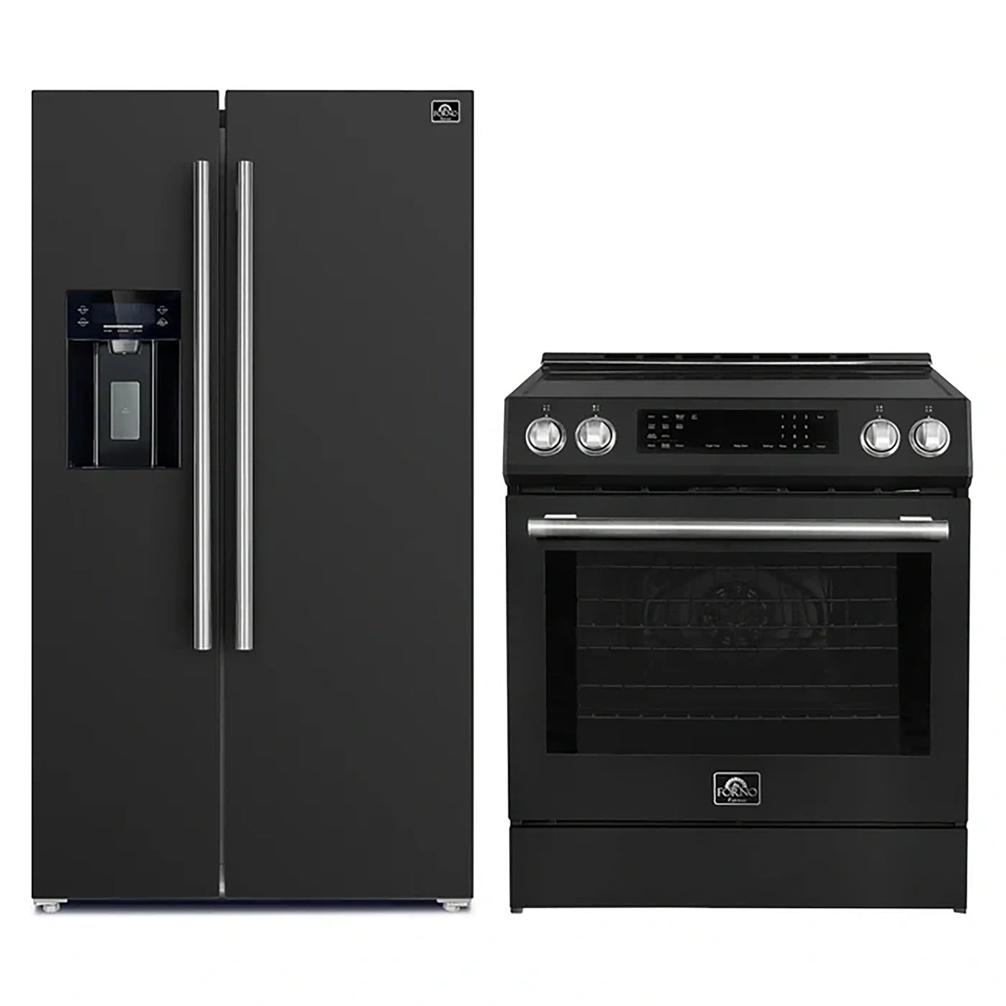 FORNO 2-Piece Black Kitchen Bundle - 30" Induction Range and 36" Bottom Freezer Refrigerator