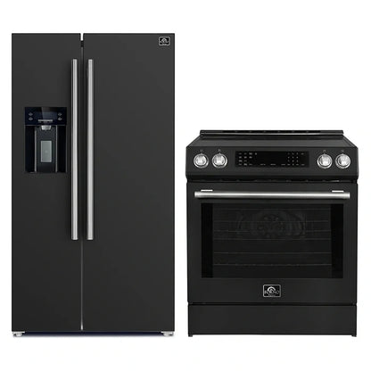 FORNO 2-Piece Black Kitchen Bundle - 30" Induction Range and 36" Bottom Freezer Refrigerator