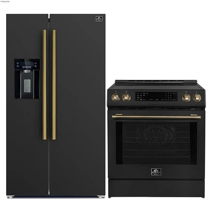FORNO 2-Piece Black Kitchen Bundle - 30" Induction Range and 36" Bottom Freezer Refrigerator