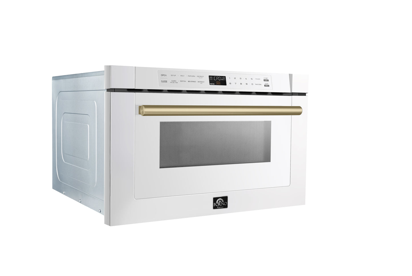 Forno Capoliveri Espresso 24-Inch Microwave Drawer, White, 1.2 cu.ft, 1500 Watts, Built-In, Touch Control LCD Display, Auto-Touch Open/Close, 11 Power Levels, Sensor Cooking