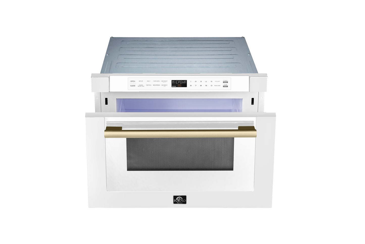 Forno Capoliveri Espresso 24-Inch Microwave Drawer, White, 1.2 cu.ft, 1500 Watts, Built-In, Touch Control LCD Display, Auto-Touch Open/Close, 11 Power Levels, Sensor Cooking