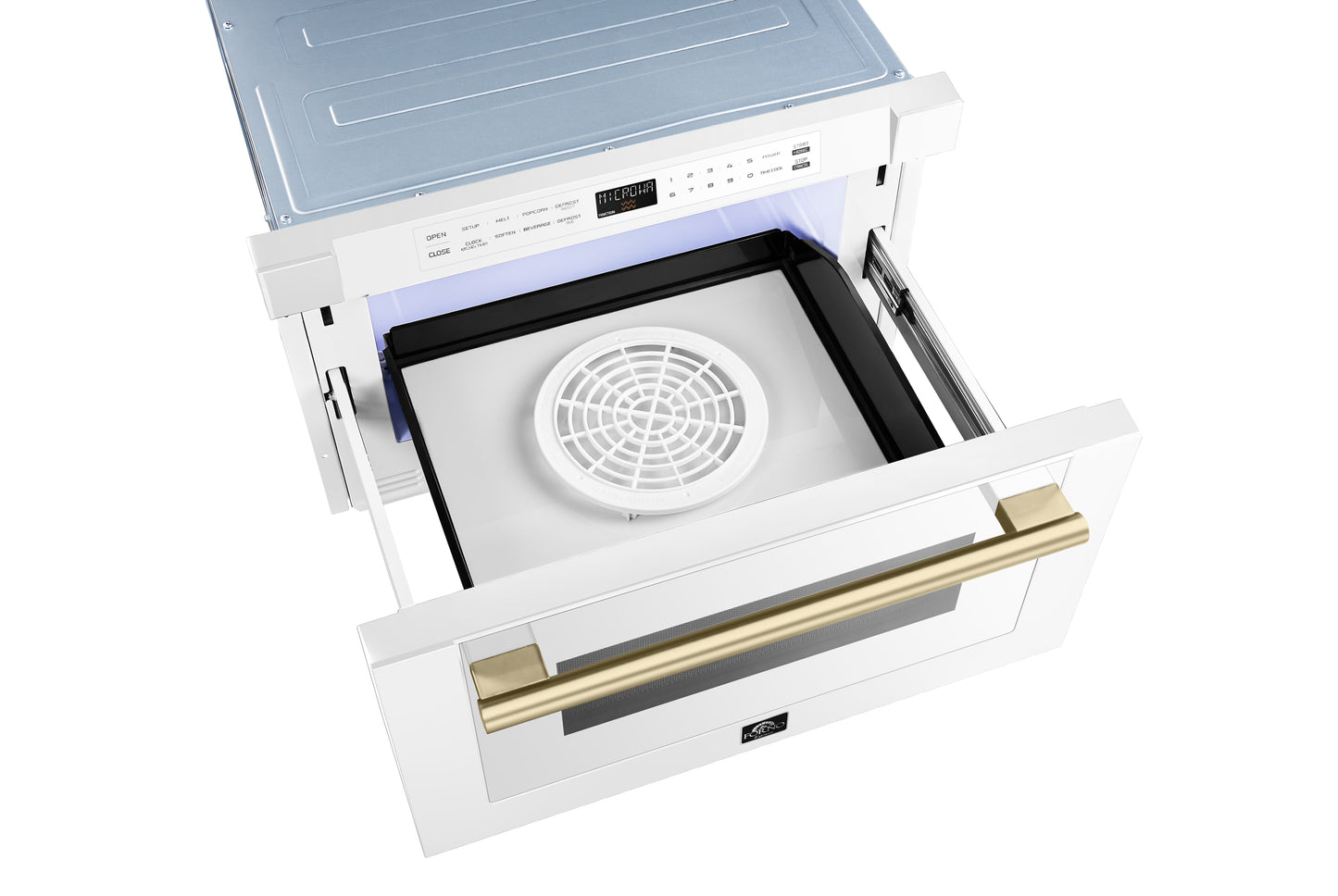 Forno Capoliveri Espresso 24-Inch Microwave Drawer, White, 1.2 cu.ft, 1500 Watts, Built-In, Touch Control LCD Display, Auto-Touch Open/Close, 11 Power Levels, Sensor Cooking