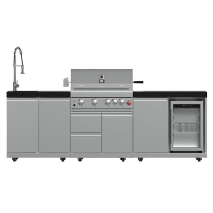 FORNO Bulnes 30-Inch BBQ, 60,000 BTU, 3 Burners with Sear & Rotisserie Infrared Burners, Stainless Steel Outdoor Kitchen with 1.8 cu.ft. Beverage Center & Black Granite Countertops