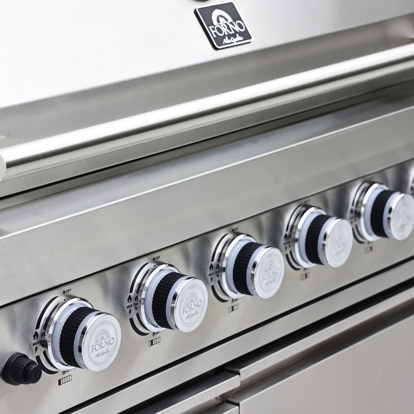FORNO Bulnes 40-Inch BBQ, 95,000 BTU, 5 Burners, Sear & Rotisserie Infrared with Side Burner, Stainless Steel Outdoor Kitchen with 1.8 cu.ft. Beverage Center & Black Granite Countertops