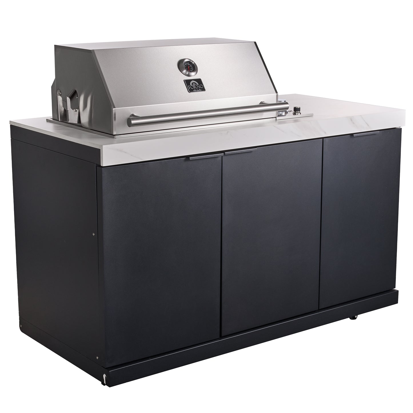 Forno Rimini Outdoor Kitchen: 30" BBQ 62,600 BTU, 4.8 cu.ft. Refrigerators, White Countertops