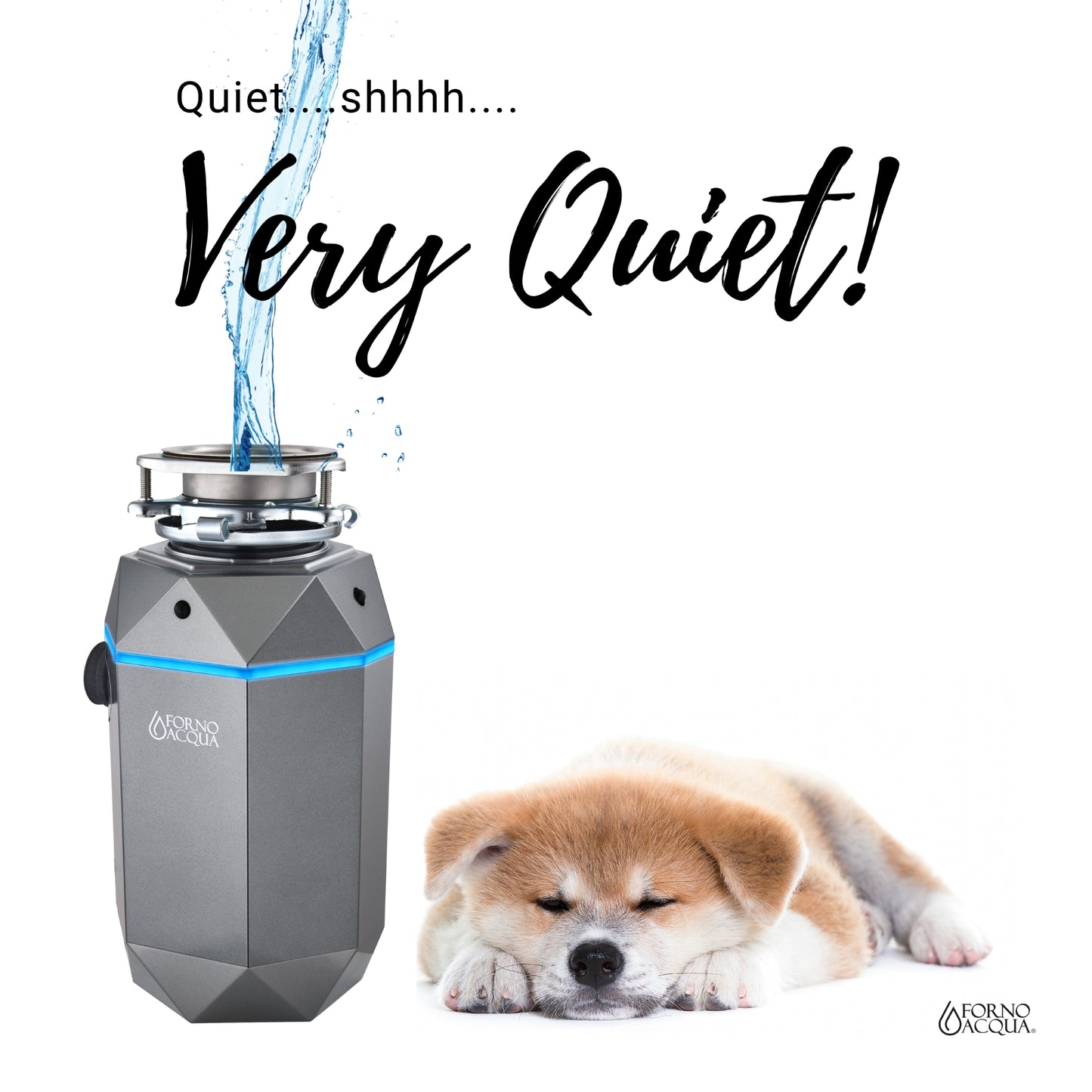 FORNO ACQUA BrightDIAMOND Black Onyx 1HP Super Quiet Garbage Disposal Corded with Motion Sensor Cabinet Light & Pre-Wired Air Switch