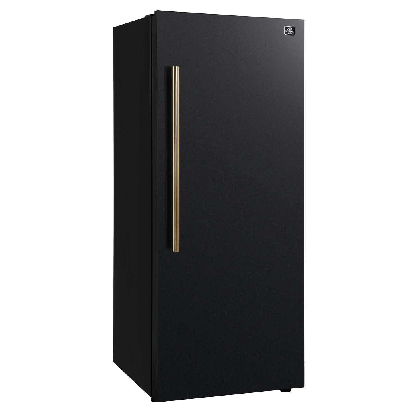 Forno Maderno 28-Inch Convertible Freezer/Refrigerator in Black with Antique Brass Handle, 13.6 cu.ft. Right Swing