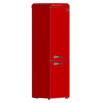 Forno Storico 22-Inch Retro bottom freezer Fridge in Red, 9 cu.ft, silver handle