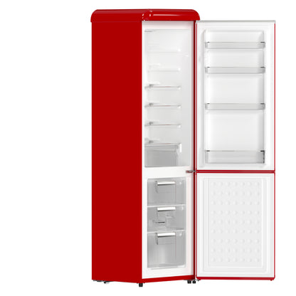 Forno Storico 22-Inch Retro bottom freezer Fridge in Red, 9 cu.ft, silver handle