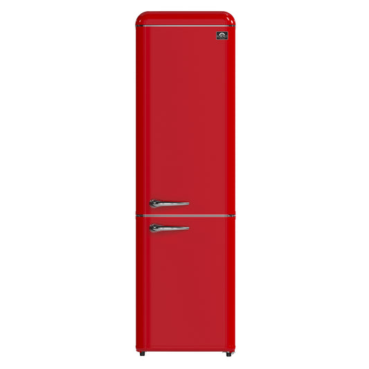 Forno Storico 22-Inch Retro bottom freezer Fridge in Red, 9 cu.ft, silver handle