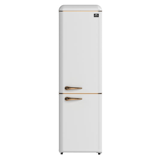 Forno Storico 22-Inch Retro bottom freezer Fridge in White, 9 cu.ft, copper-tone handle