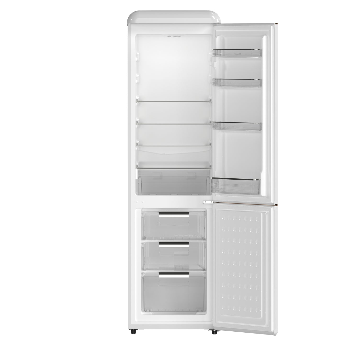Forno Storico 22-Inch Retro bottom freezer Fridge in White, 9 cu.ft, copper-tone handle