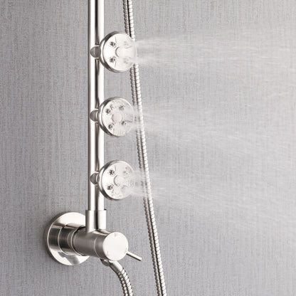 Forno Acqua AcquaSPA Retrofit Shower, Overhead Rainfall Shower, Handheld Shower Head, Body Jets, 6 Way Diverter, Brushed Nickel Finish, 2.5 GPM Flow Rate