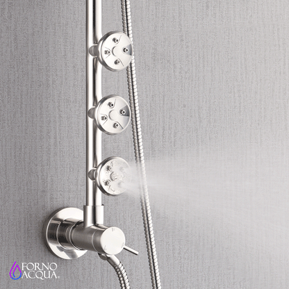 Forno Acqua AcquaSPA Retrofit Shower, Overhead Rainfall Shower, Handheld Shower Head, Body Jets, 6 Way Diverter, Brushed Nickel Finish, 2.5 GPM Flow Rate