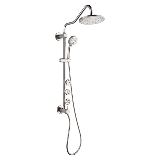 Forno Acqua AcquaSPA Retrofit Shower, Overhead Rainfall Shower, Handheld Shower Head, Body Jets, 6 Way Diverter, Brushed Nickel Finish, 2.5 GPM Flow Rate
