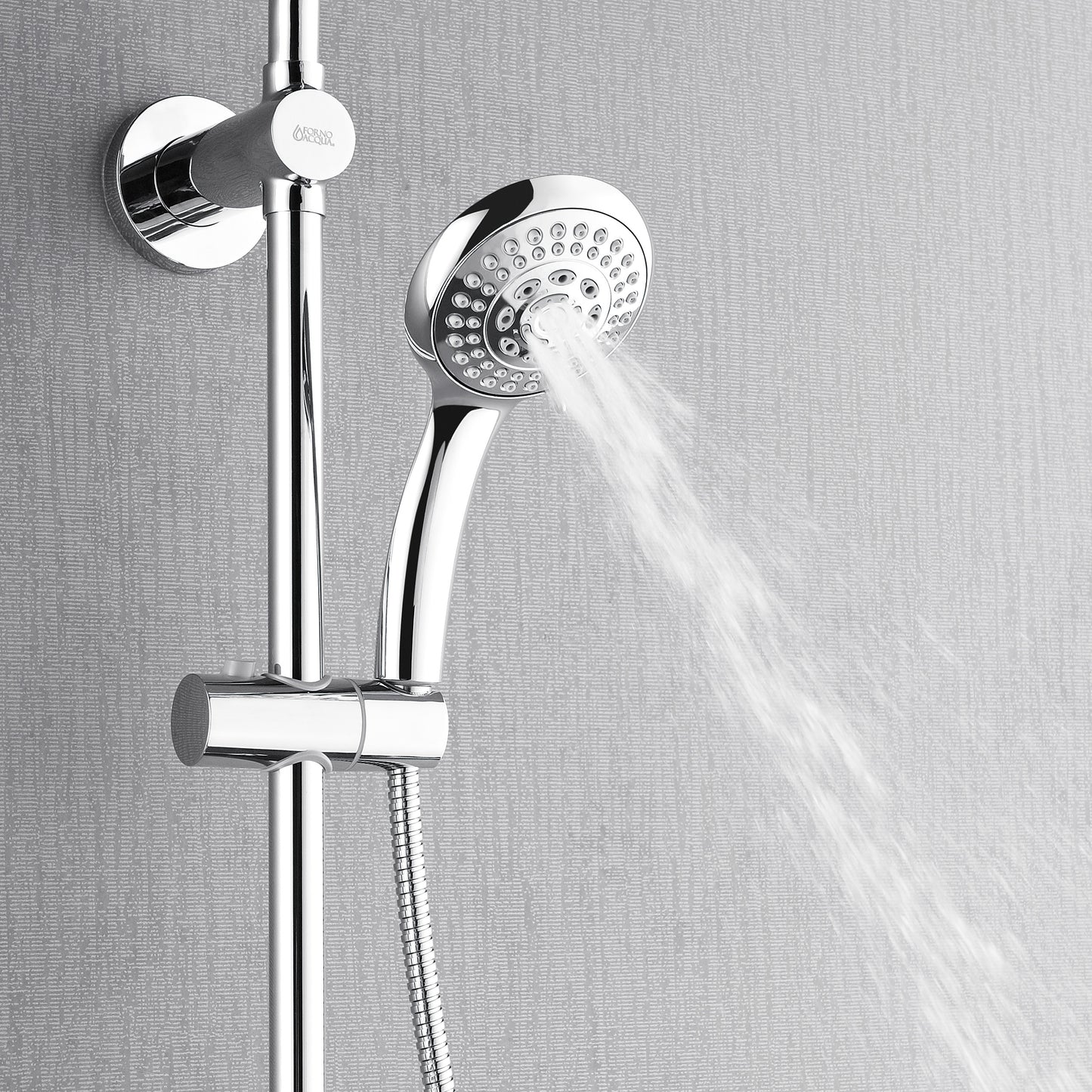 Forno Acqua AcquaSPA Retrofit Shower, Overhead Rainfall, 8 Inch Shower Head, Handheld Shower Head, Body Jets, 6 Way Diverter, Polished Stainless Steel Finish, 2.5 GPM Flow Rate