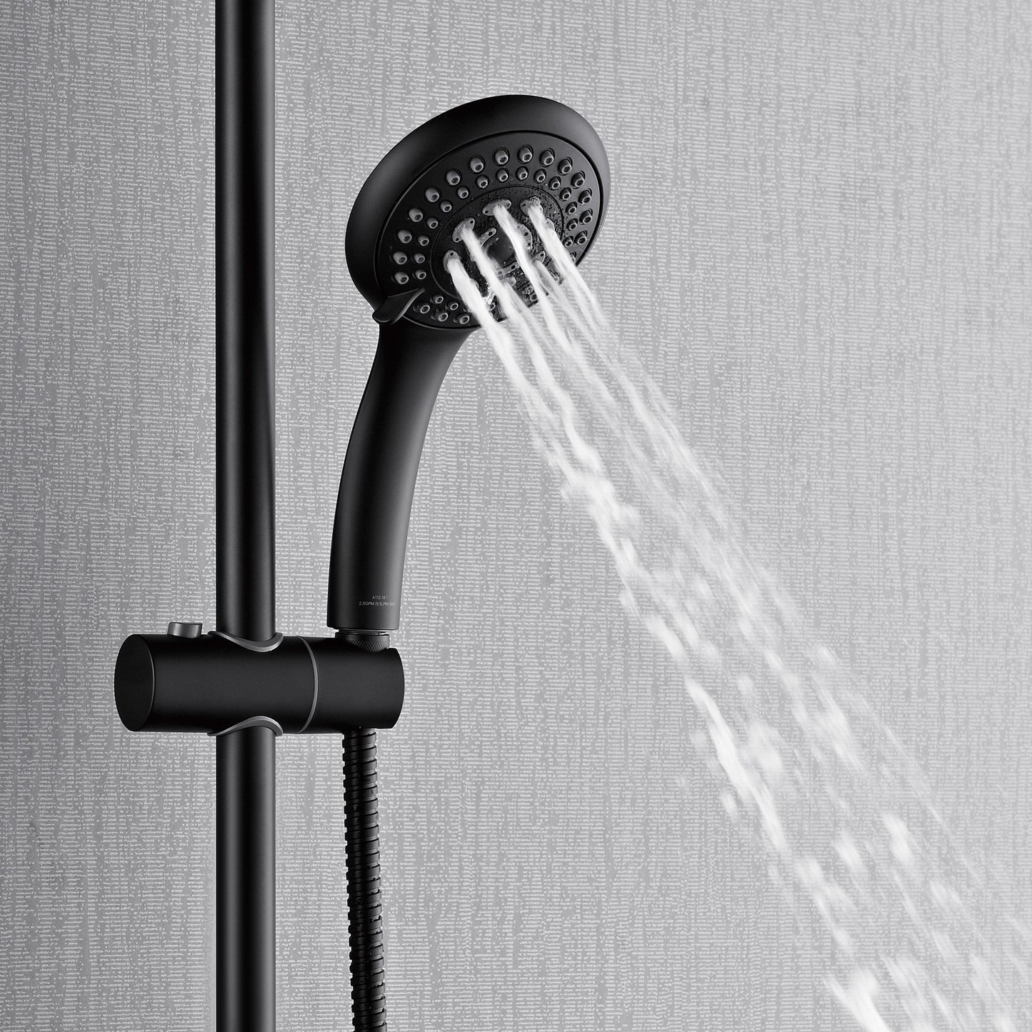 Forno Acqua AcquaFALL Shower, Matte Black Finish, Overhead Rainfall Shower, 7 Way Diverter, Handheld Shower Head, Body Jets, 1.8 GPM Flow Rate