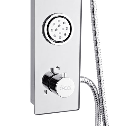 Forno Acqua AcquaSPA Shower Panel with SensoTEMP, Mirrored Stainless Steel Finish, Overhead Rainfall Shower, Handheld Shower Head, Body Jets, 1.8 GPM Flow Rate