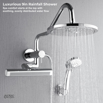 Forno Acqua AcquaFALL Mini Shower Head, Polished Stainless Steel Finish, Overhead Rainfall Shower, 7 Way Diverter, Handheld Shower Head, Body Jets, 2.5 GPM Flow Rate