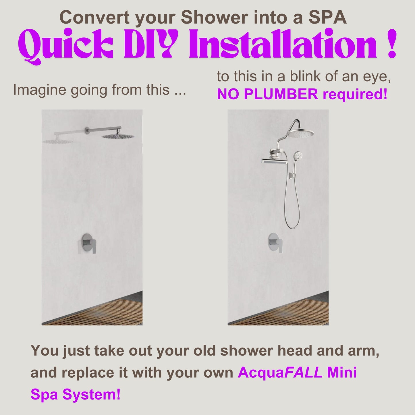 Forno Acqua AcquaFALL Mini Shower Head, Polished Stainless Steel Finish, Overhead Rainfall Shower, 7 Way Diverter, Handheld Shower Head, Body Jets, 2.5 GPM Flow Rate