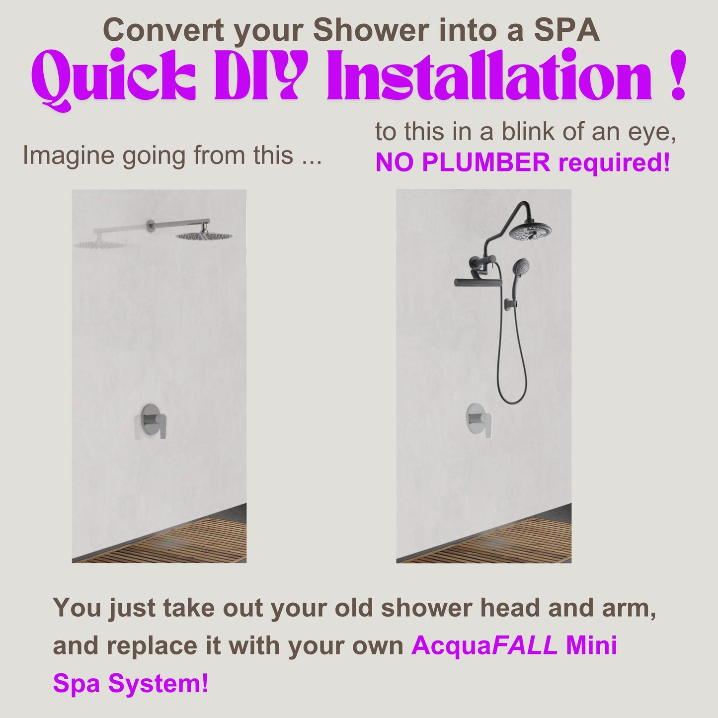 Forno Acqua AcquaFALL Mini 8 Inch Shower Head, Matte Black Finish, Overhead Rainfall Shower, Handheld Shower Head, Body Jets, 2.5 GPM Flow Rate