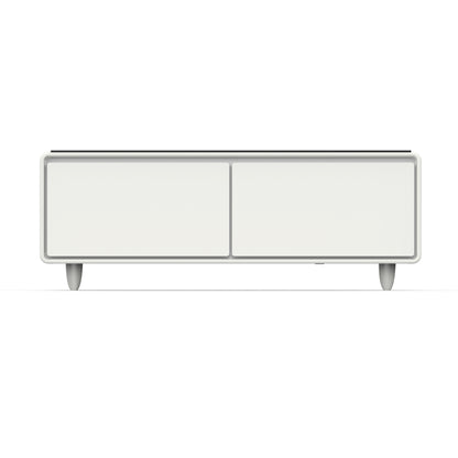 Forno Evoluto Tavolo 51-Inch White Smart Coffee Table – Dual Refrigerator Drawers, Bluetooth 5.0 Audio, Wireless Charging & RGB Ambient Light