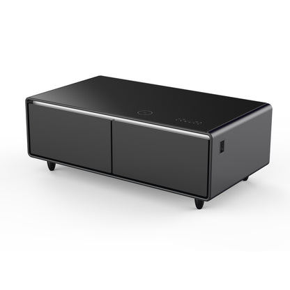 Forno Evoluto Tavolo 51-Inch Black Smart Coffee Table – Dual Refrigerator Drawers, Bluetooth 5.0 Audio, Wireless Charging & RGB Ambient Light
