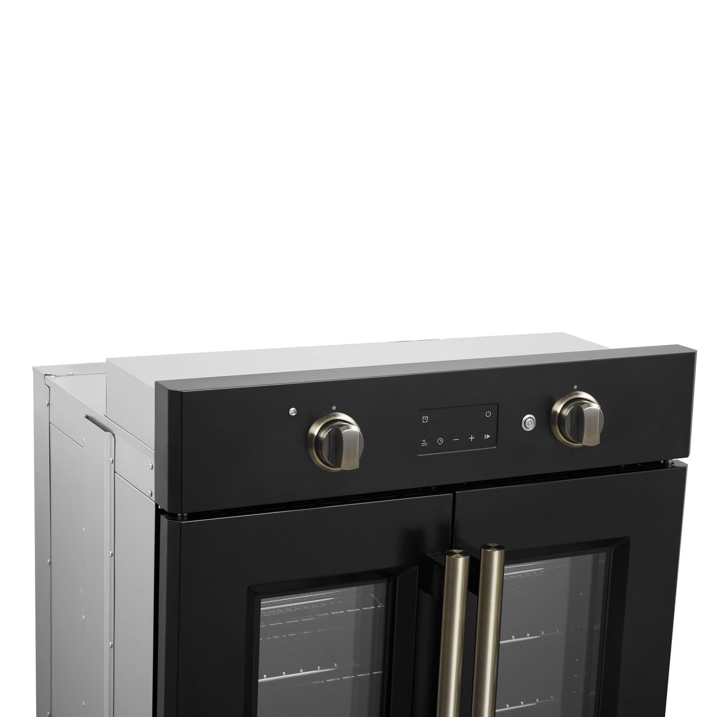 Forno Asti 30-Inch French Door Electric Wall Oven in Black & Antique Brass, 3.68 cu. ft. True Convection, 3,600W, Air Fry, Sous Vide, Self-Clean